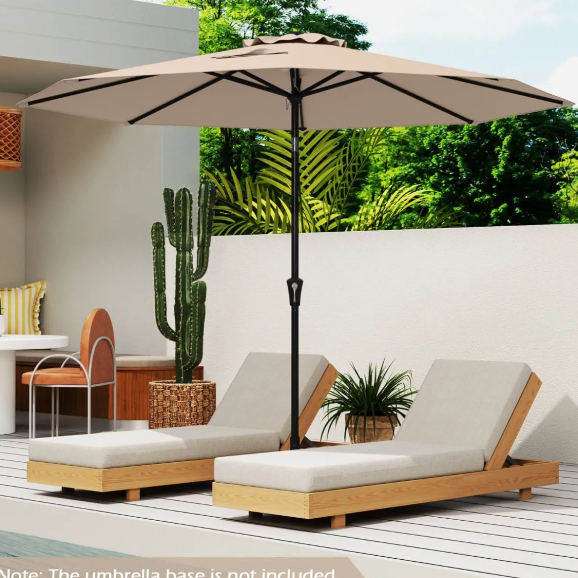 Ø303 cm Terrassenschirm mit Kurbel Beidseitig um 25° Knickbarer Gartenschirm Sonnenschirm