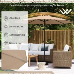Ø303 cm Terrassenschirm mit Kurbel Beidseitig um 25° Knickbarer Gartenschirm Sonnenschirm