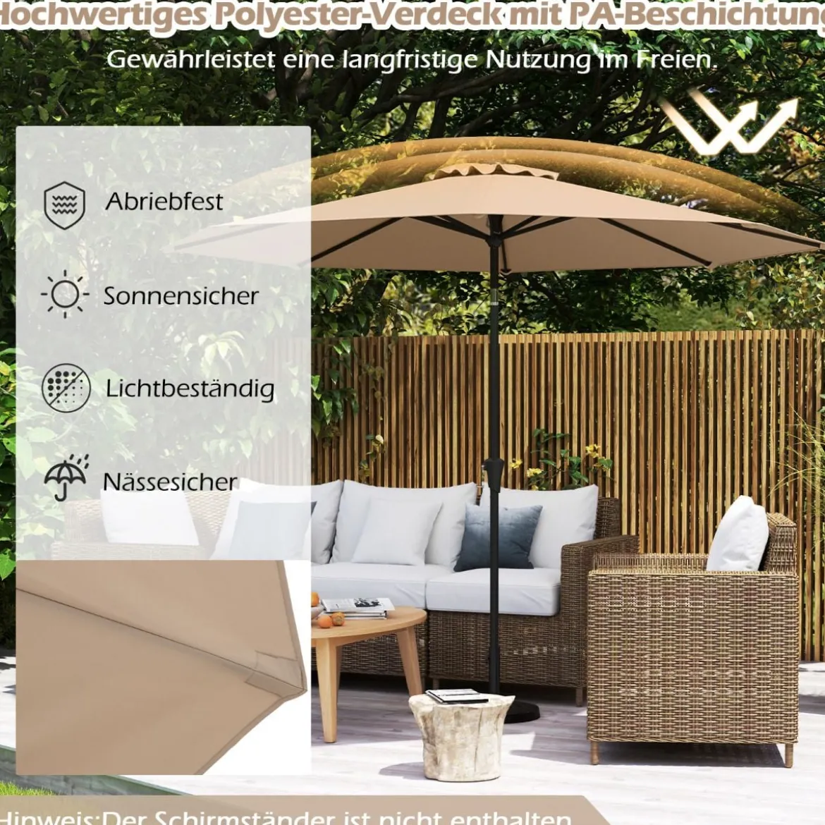 Ø303 cm Terrassenschirm mit Kurbel Beidseitig um 25° Knickbarer Gartenschirm Sonnenschirm