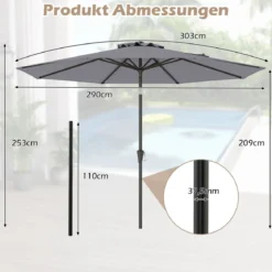 Ø303 cm Terrassenschirm mit Kurbel Beidseitig um 25° Knickbarer Gartenschirm Sonnenschirm