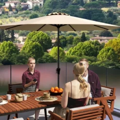 Ø303 cm Terrassenschirm mit Kurbel Beidseitig um 25° Knickbarer Gartenschirm Sonnenschirm