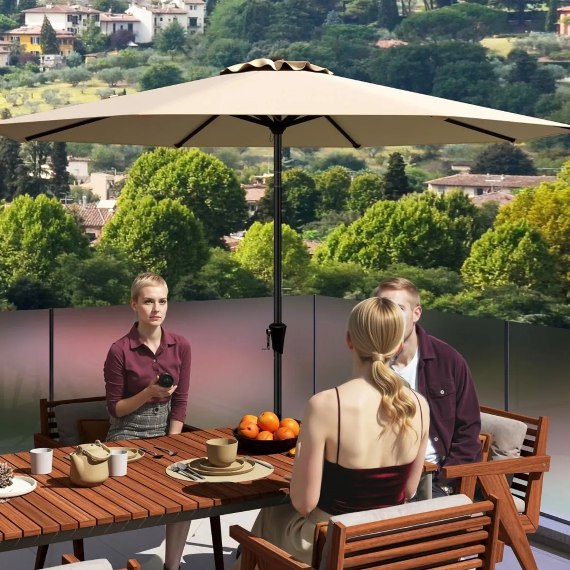Ø303 cm Terrassenschirm mit Kurbel Beidseitig um 25° Knickbarer Gartenschirm Sonnenschirm