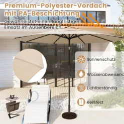 Ø303 cm Terrassenschirm mit Kurbel Beidseitig um 25° Knickbarer Gartenschirm Sonnenschirm