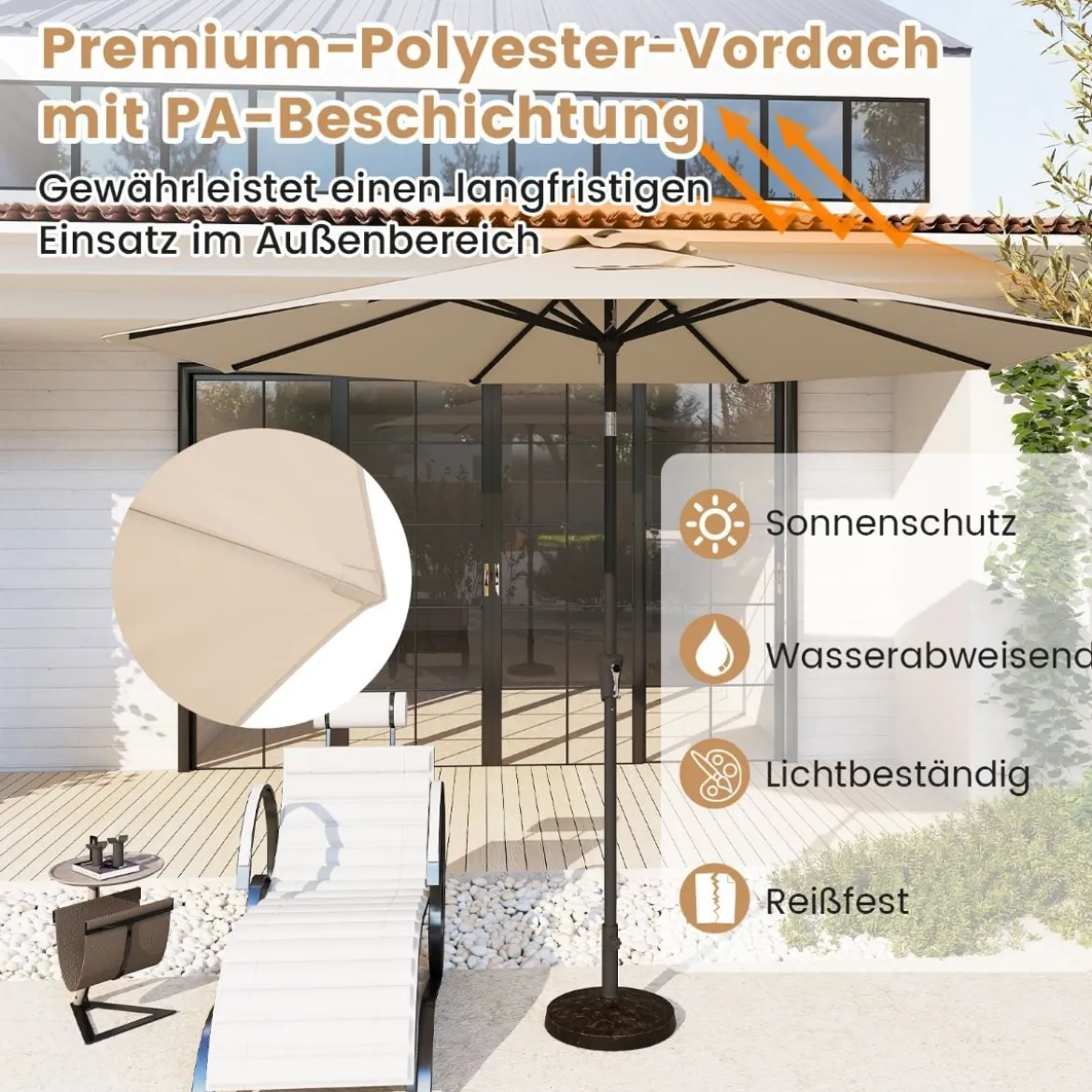 Ø303 cm Terrassenschirm mit Kurbel Beidseitig um 25° Knickbarer Gartenschirm Sonnenschirm