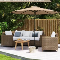 Ø303 cm Terrassenschirm mit Kurbel Beidseitig um 25° Knickbarer Gartenschirm Sonnenschirm