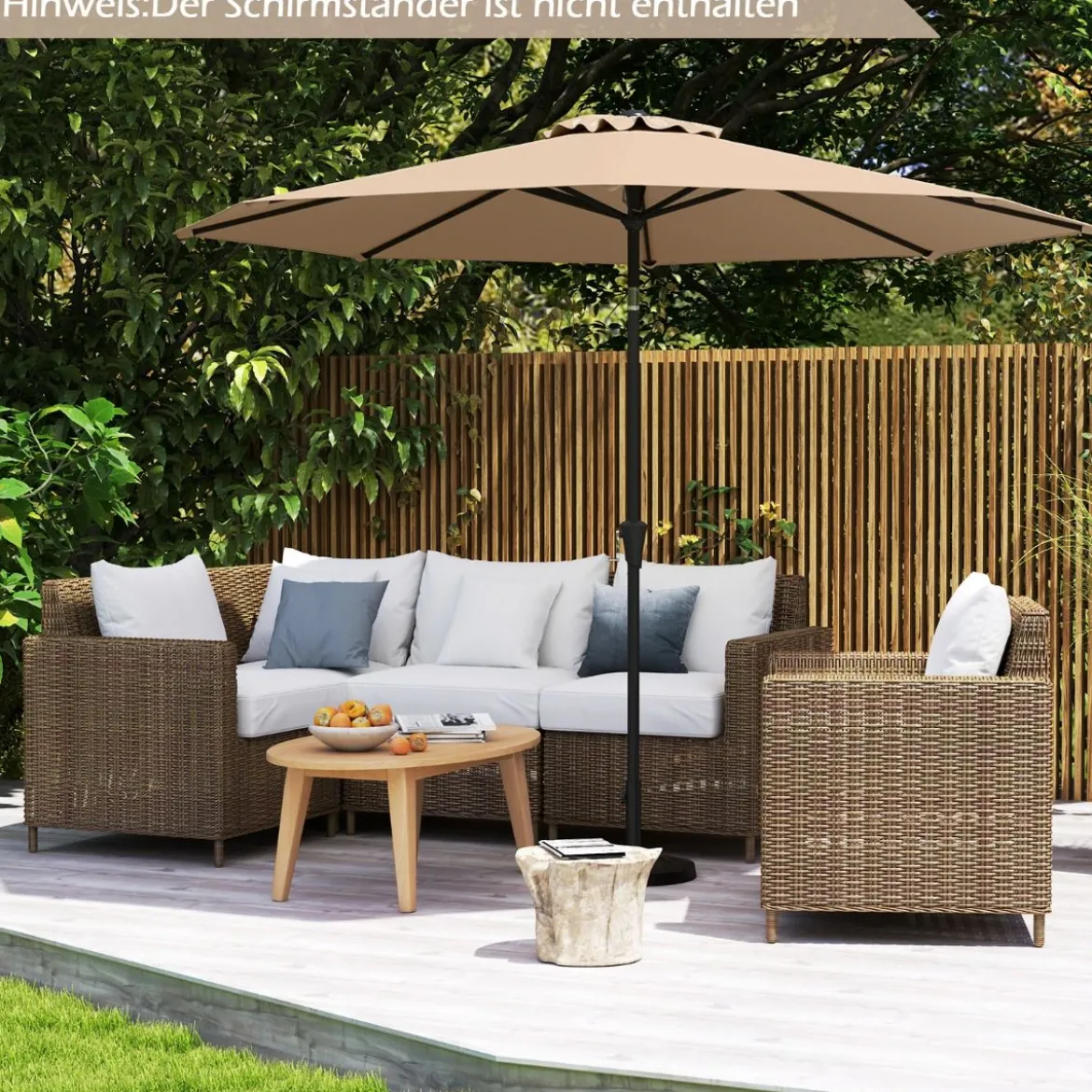 Ø303 cm Terrassenschirm mit Kurbel Beidseitig um 25° Knickbarer Gartenschirm Sonnenschirm