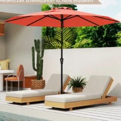 Ø303 cm Terrassenschirm mit Kurbel Beidseitig um 25° Knickbarer Gartenschirm Sonnenschirm