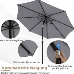 Ø303 cm Terrassenschirm mit Kurbel Beidseitig um 25° Knickbarer Gartenschirm Sonnenschirm