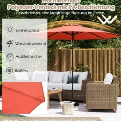 Ø303 cm Terrassenschirm mit Kurbel Beidseitig um 25° Knickbarer Gartenschirm Sonnenschirm