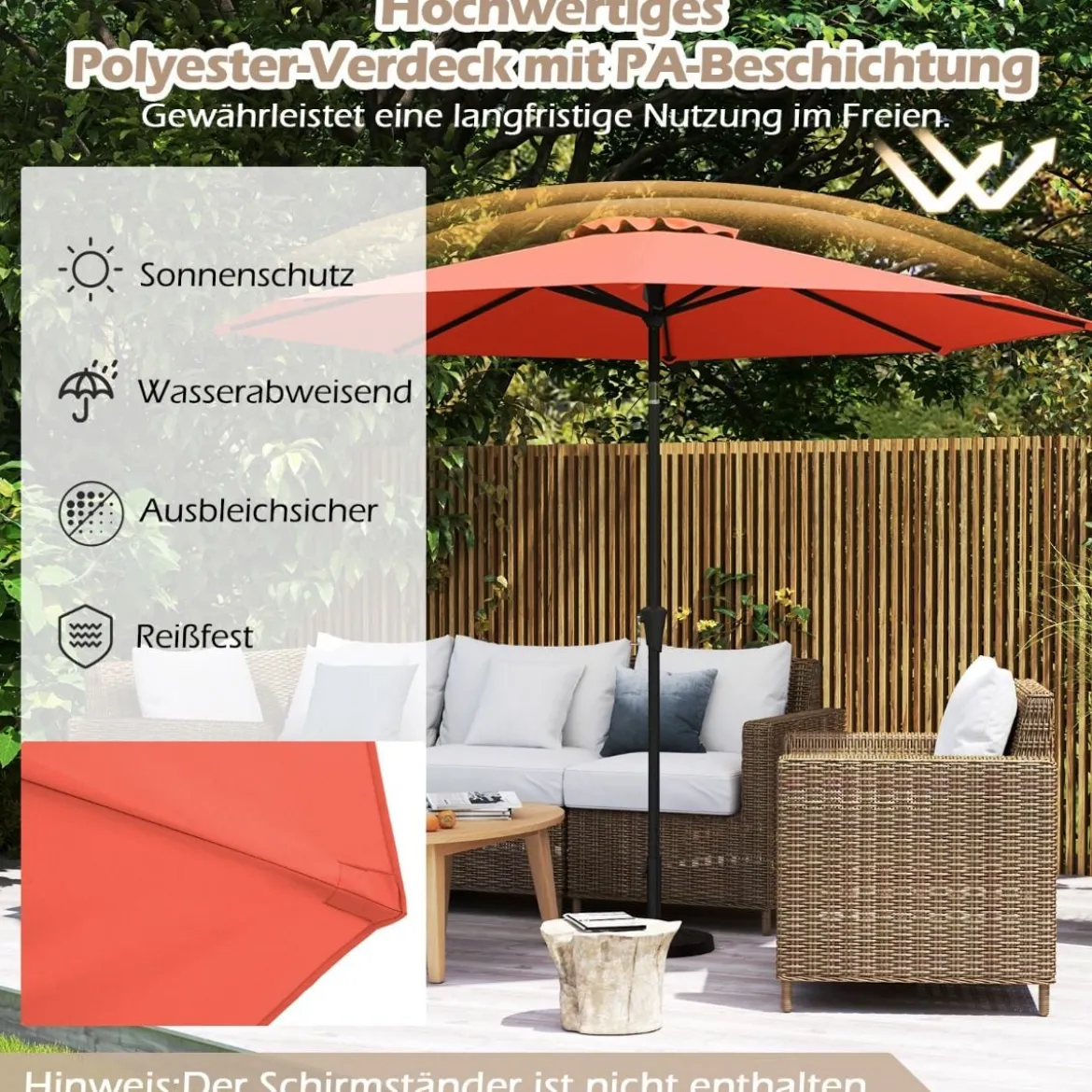 Ø303 cm Terrassenschirm mit Kurbel Beidseitig um 25° Knickbarer Gartenschirm Sonnenschirm