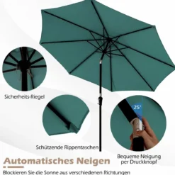 Ø303 cm Terrassenschirm mit Kurbel Beidseitig um 25° Knickbarer Gartenschirm Sonnenschirm