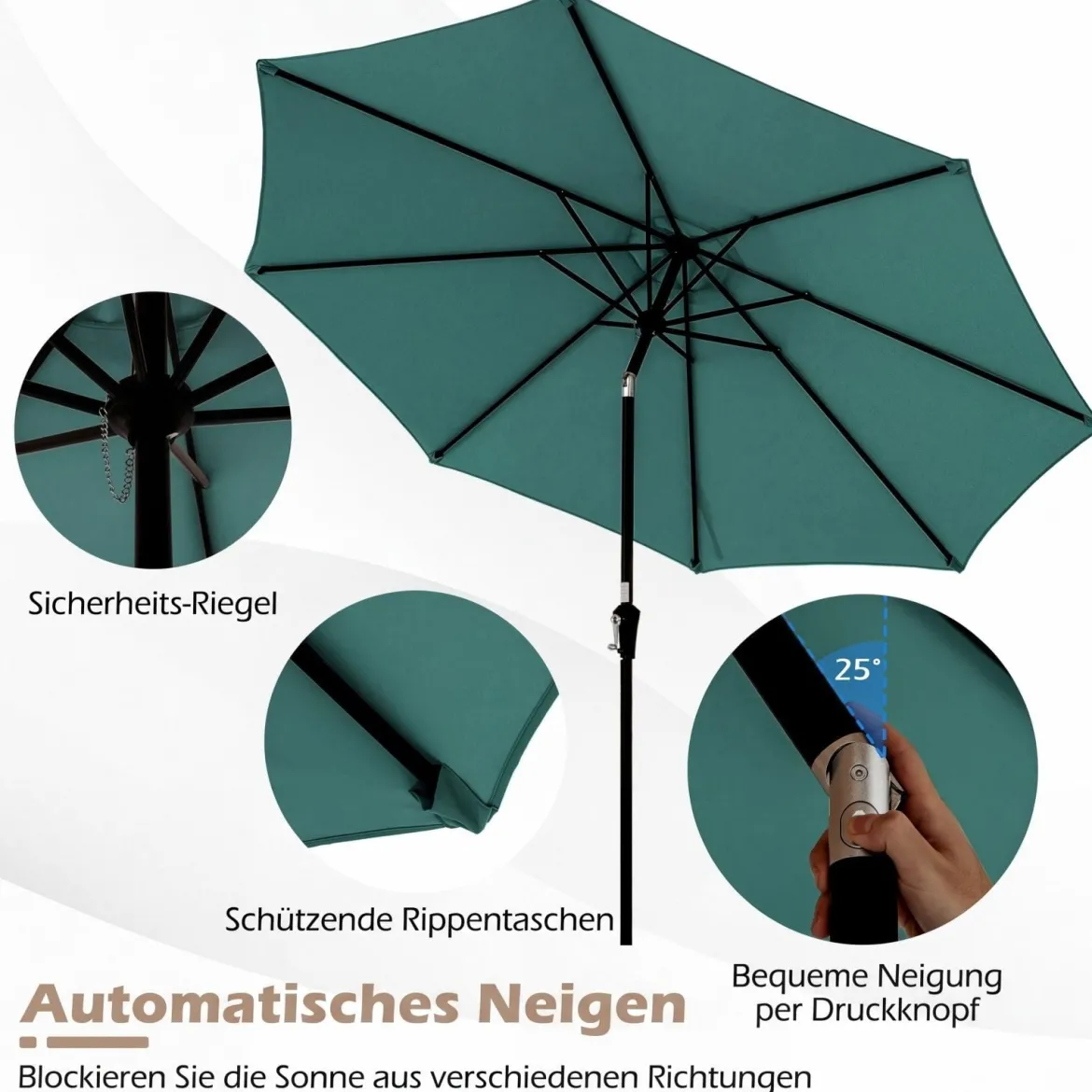 Ø303 cm Terrassenschirm mit Kurbel Beidseitig um 25° Knickbarer Gartenschirm Sonnenschirm