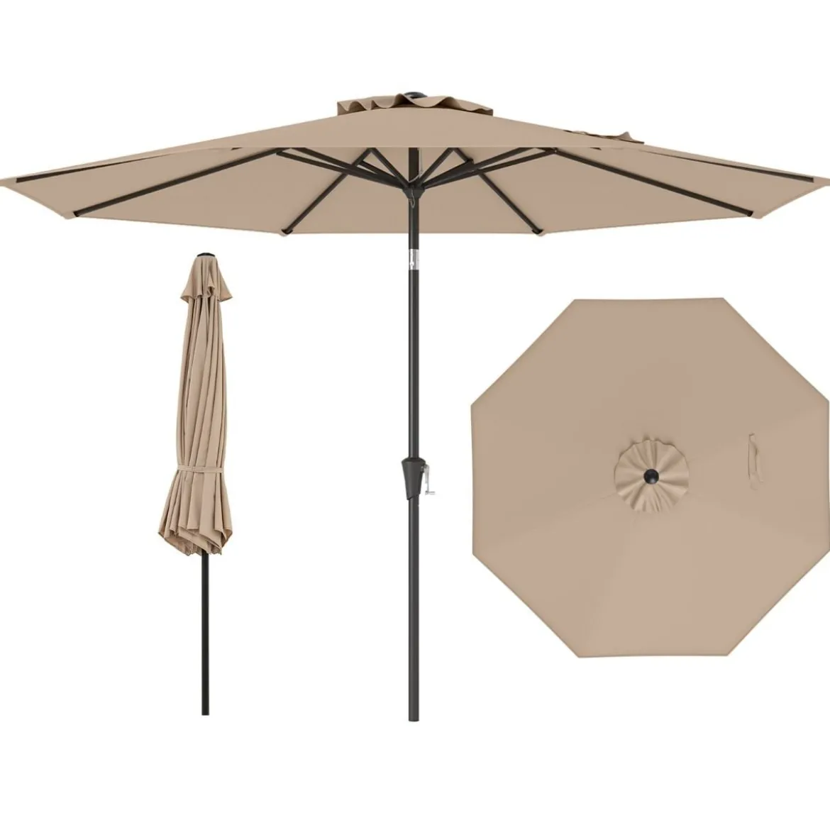 Ø303 cm Terrassenschirm mit Kurbel Beidseitig um 25° Knickbarer Gartenschirm Sonnenschirm