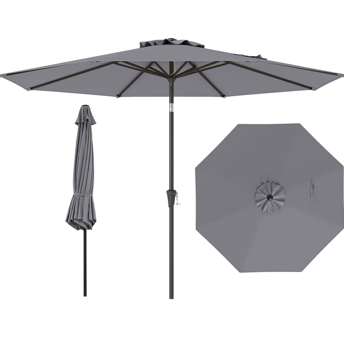 Ø303 cm Terrassenschirm mit Kurbel Beidseitig um 25° Knickbarer Gartenschirm Sonnenschirm