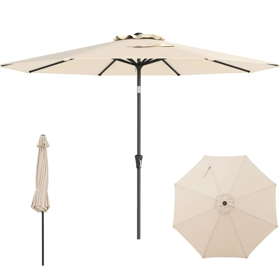 Ø303 cm Terrassenschirm mit Kurbel Beidseitig um 25° Knickbarer Gartenschirm Sonnenschirm