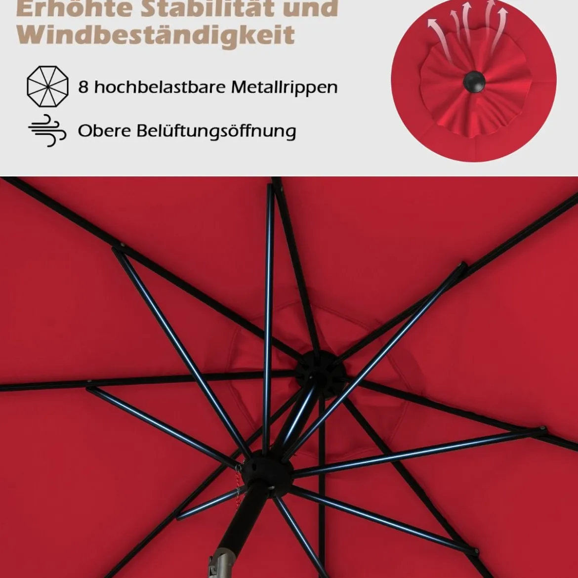 Ø303 cm Terrassenschirm mit Kurbel Beidseitig um 25° Knickbarer Gartenschirm Sonnenschirm