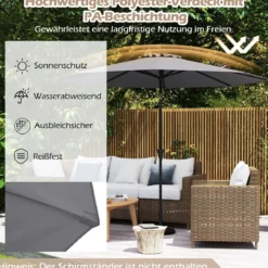 Ø303 cm Terrassenschirm mit Kurbel Beidseitig um 25° Knickbarer Gartenschirm Sonnenschirm