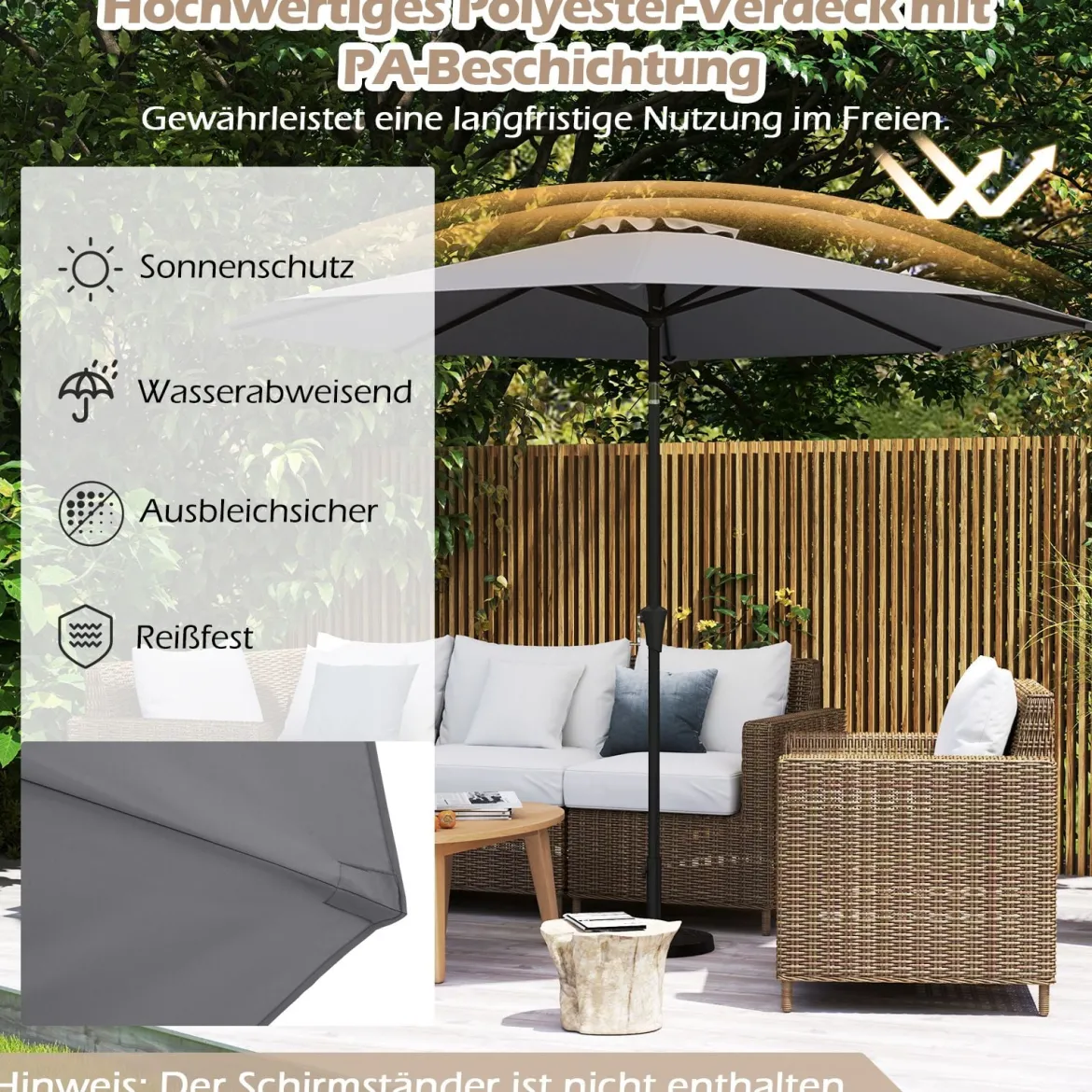Ø303 cm Terrassenschirm mit Kurbel Beidseitig um 25° Knickbarer Gartenschirm Sonnenschirm