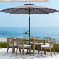 Ø303 cm Terrassenschirm mit Kurbel Beidseitig um 25° Knickbarer Gartenschirm Sonnenschirm