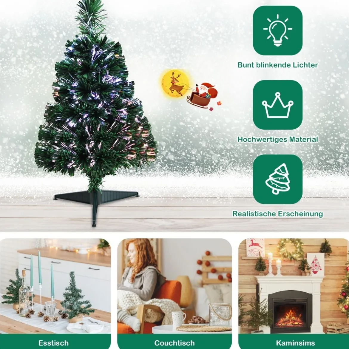 60 cm Tisch-Weihnachtsbaum Beleuchteter Mini-Weihnachtsbaum Grün