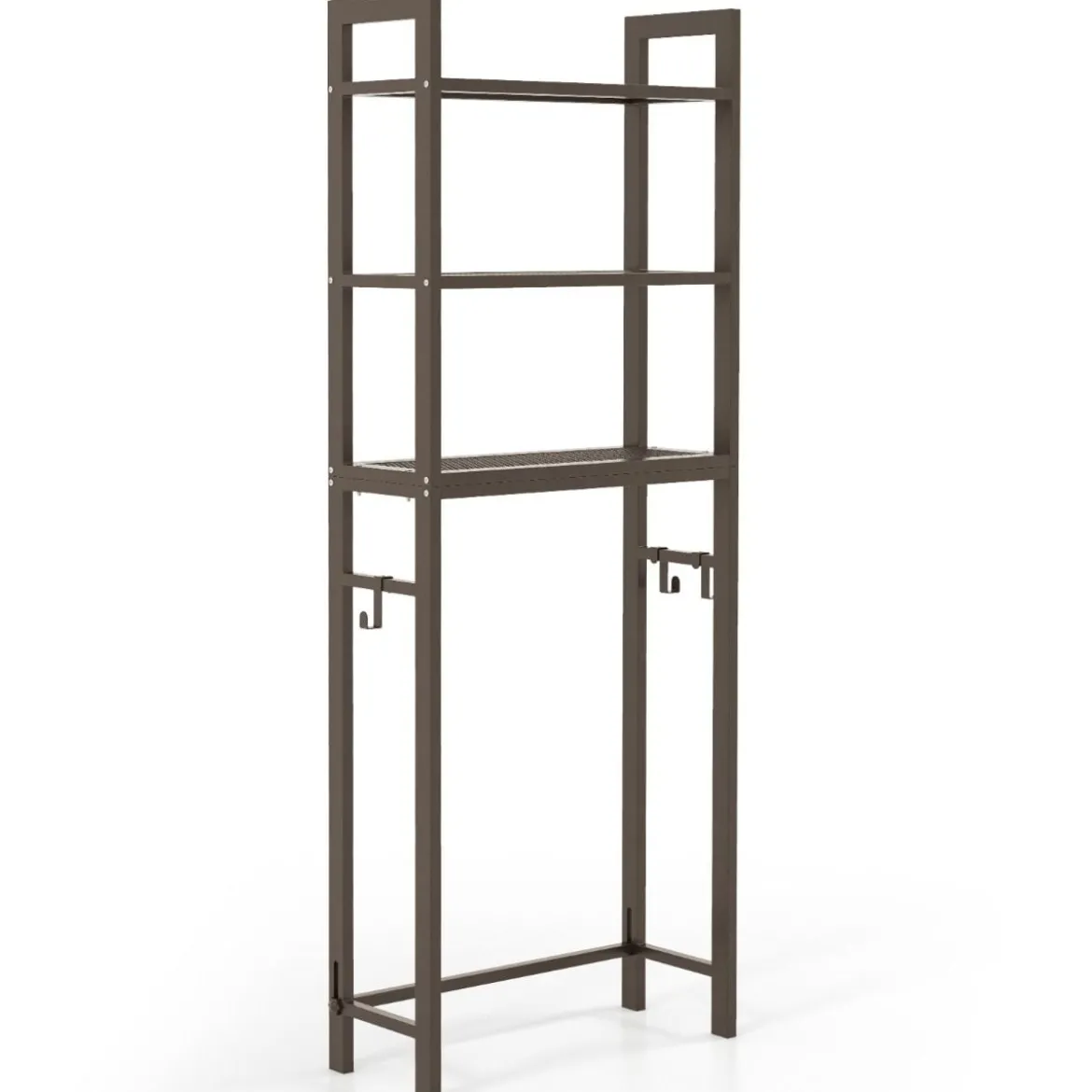 170 cm Toilettenregal mit 3 Ablagen & Höhenverstellbarer Querstange WC Regal Braun