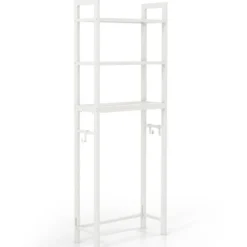 170 cm Toilettenregal mit 3 Ablagen & Höhenverstellbarer Querstange WC Regal Weiß
