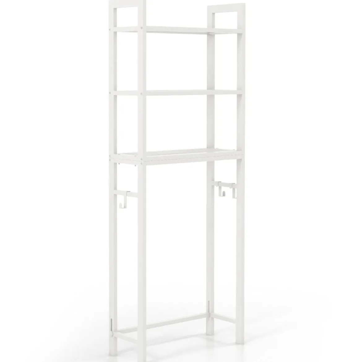 170 cm Toilettenregal mit 3 Ablagen & Höhenverstellbarer Querstange WC Regal Weiß