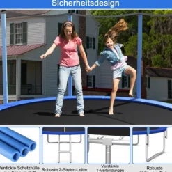 Ø 305 cm Trampolin Freizeit-Trampolin mit Sicherheitsnetz Schwarz + Blau