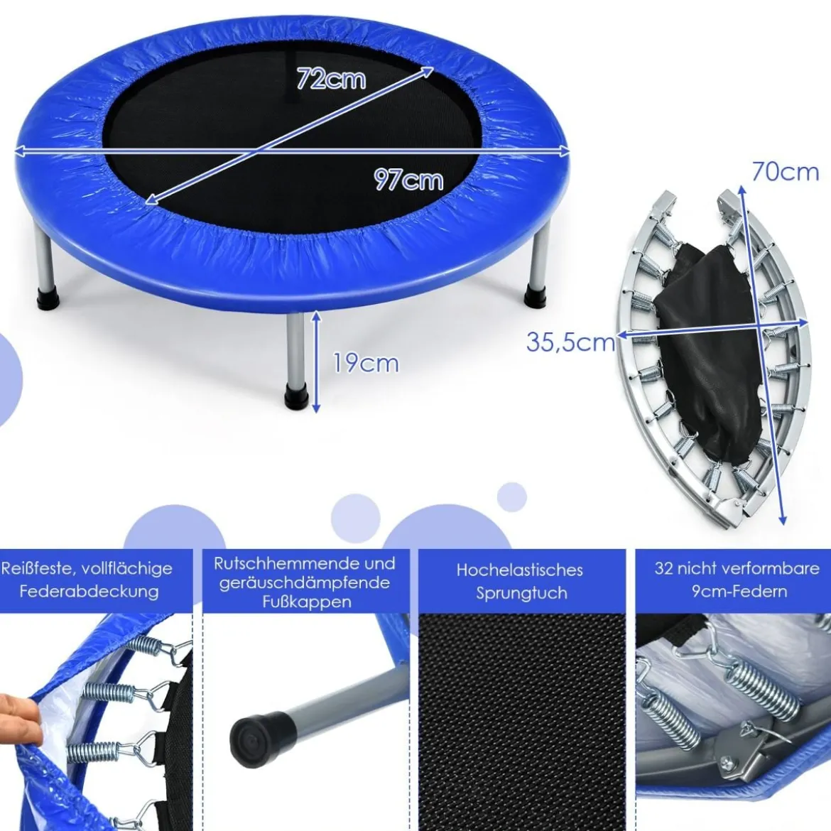 97 cm Trampolin Mini-Falttrampolin faltbar Fitness-Trampolin Blau