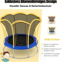 φ305 cm Trampolin mit Blumenform & Sicherheitsnetz & Gepolsterten Stangen Gelb