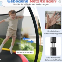 Ø244 cm Trampolin mit Leiter & Sicherheitsnetz Rund Gartentrampolin Kindertrampolin Orange
