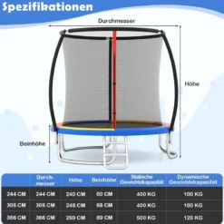 Ø244 cm Trampolin mit Leiter & Sicherheitsnetz Rund Gartentrampolin Kindertrampolin Orange