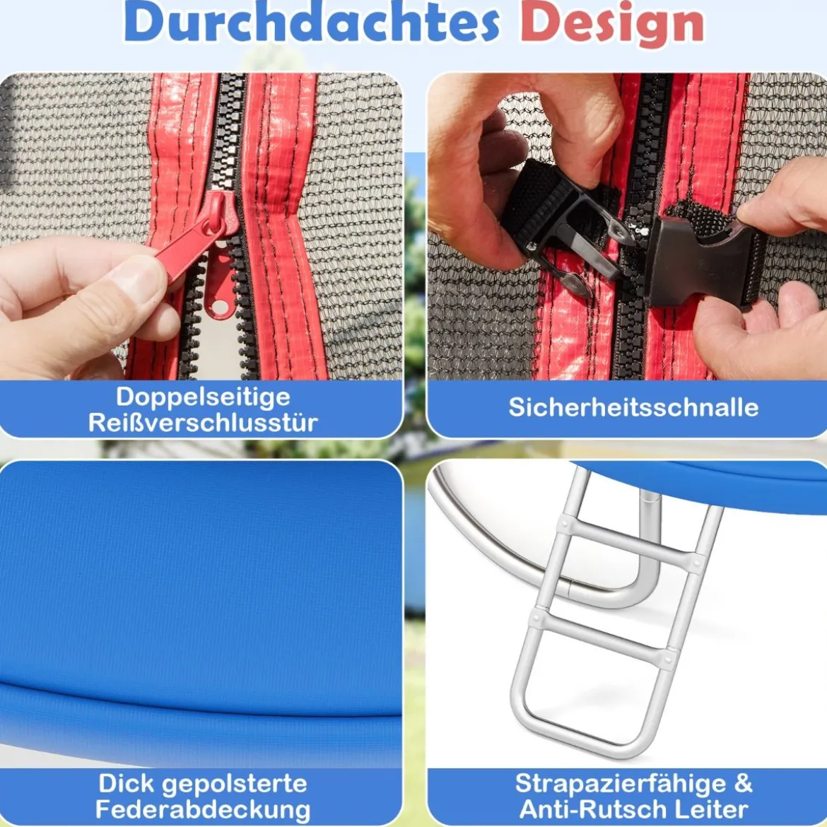Ø244 cm Trampolin mit Leiter & Sicherheitsnetz Rund Gartentrampolin Kindertrampolin Orange