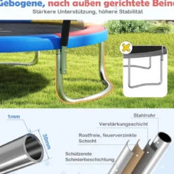 Ø244 cm Trampolin mit Leiter & Sicherheitsnetz Rund Gartentrampolin Kindertrampolin Orange