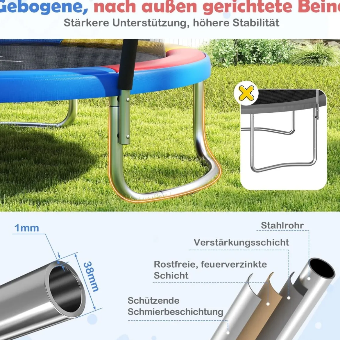 Ø244 cm Trampolin mit Leiter & Sicherheitsnetz Rund Gartentrampolin Kindertrampolin Orange