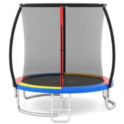 Ø244 cm Trampolin mit Leiter & Sicherheitsnetz Rund Gartentrampolin Kindertrampolin Orange