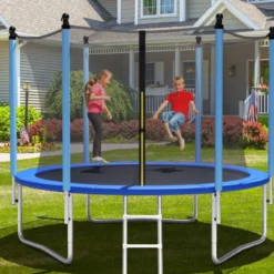 Ø 244 cm Trampolin Outdoor-Trampolin für Kinder & Erwachsene Schwarz + Blau