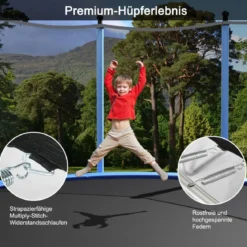 Ø 244 cm Trampolin Outdoor-Trampolin für Kinder & Erwachsene Schwarz + Blau