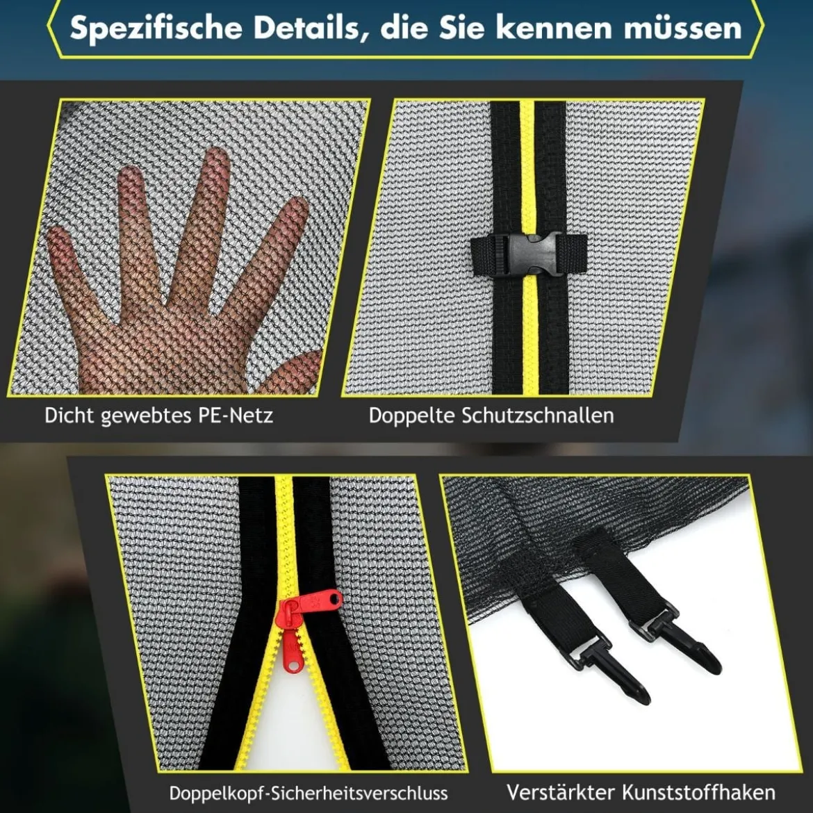 Ø 427cm Trampolin Sicherheitsnetz für Gartentrampoline Ersatznetz Außenliegend mit Reißverschluss