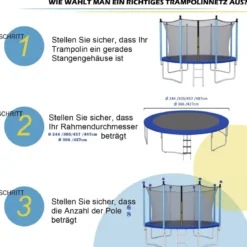 Ø427 cm Trampolin Sicherheitsnetz für Gartentrampoline Ersatznetz innenliegend Schwarz