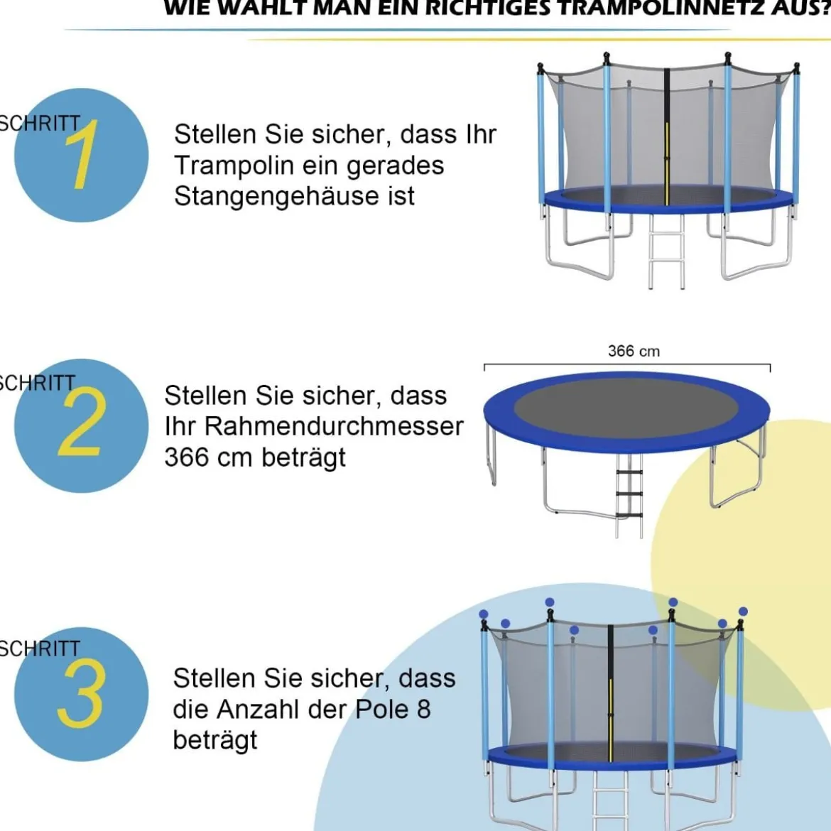 Ø366 cm Trampolin Sicherheitsnetz für Gartentrampoline innenliegend Schwarz