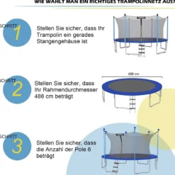 Ø 487cm Trampolin Sicherheitsnetz für Gartentrampoline Ersatznetz Innenliegend