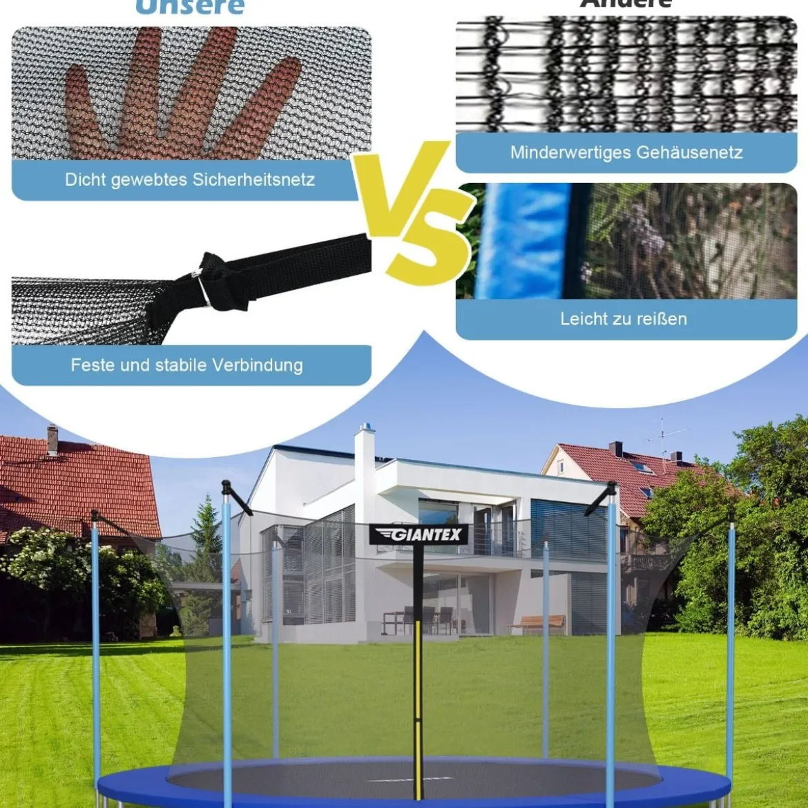 Ø 487cm Trampolin Sicherheitsnetz für Gartentrampoline Ersatznetz Innenliegend