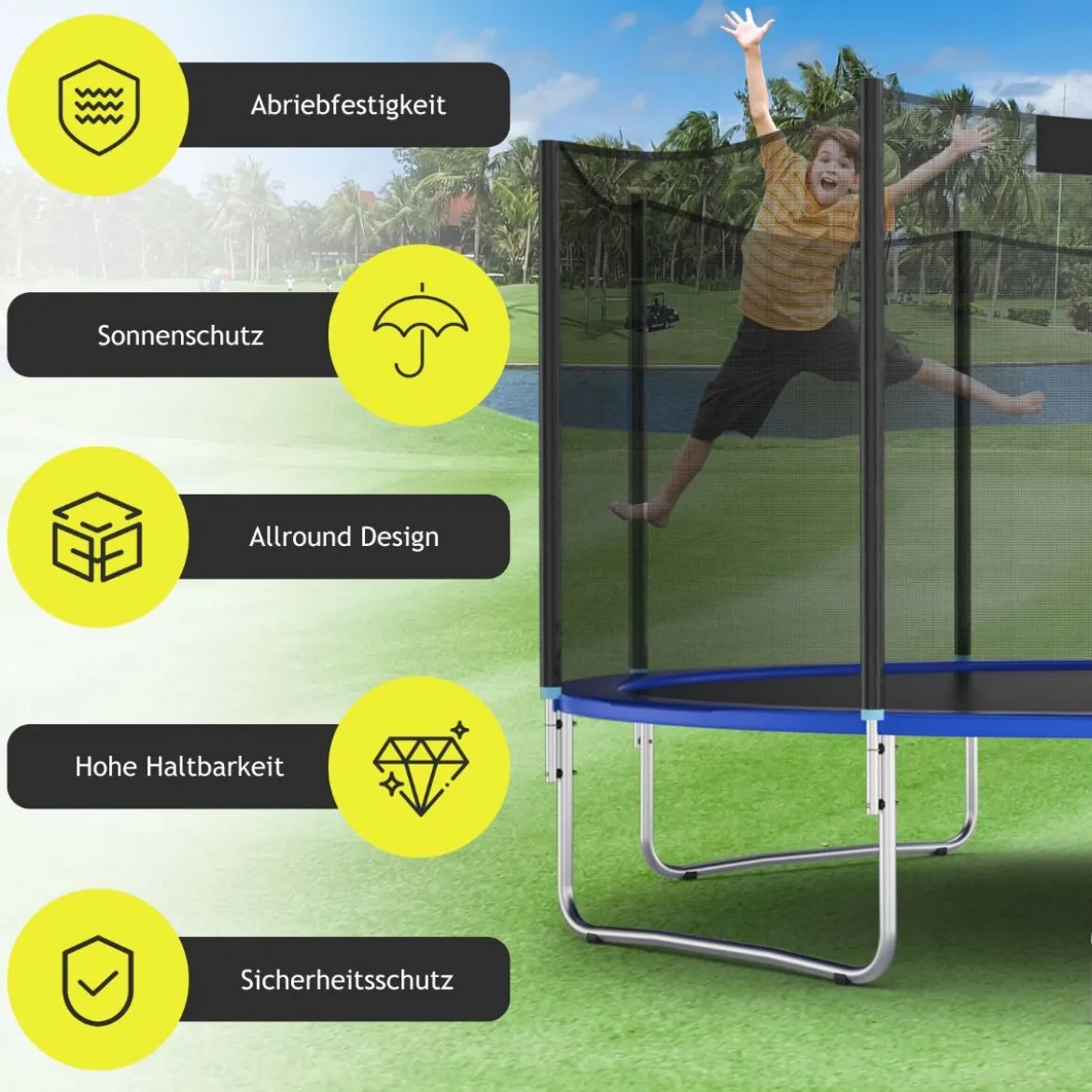 Ø 457cm Trampolin Sicherheitsnetz für Gartentrampoline Ersatznetz außenliegend Schwarz