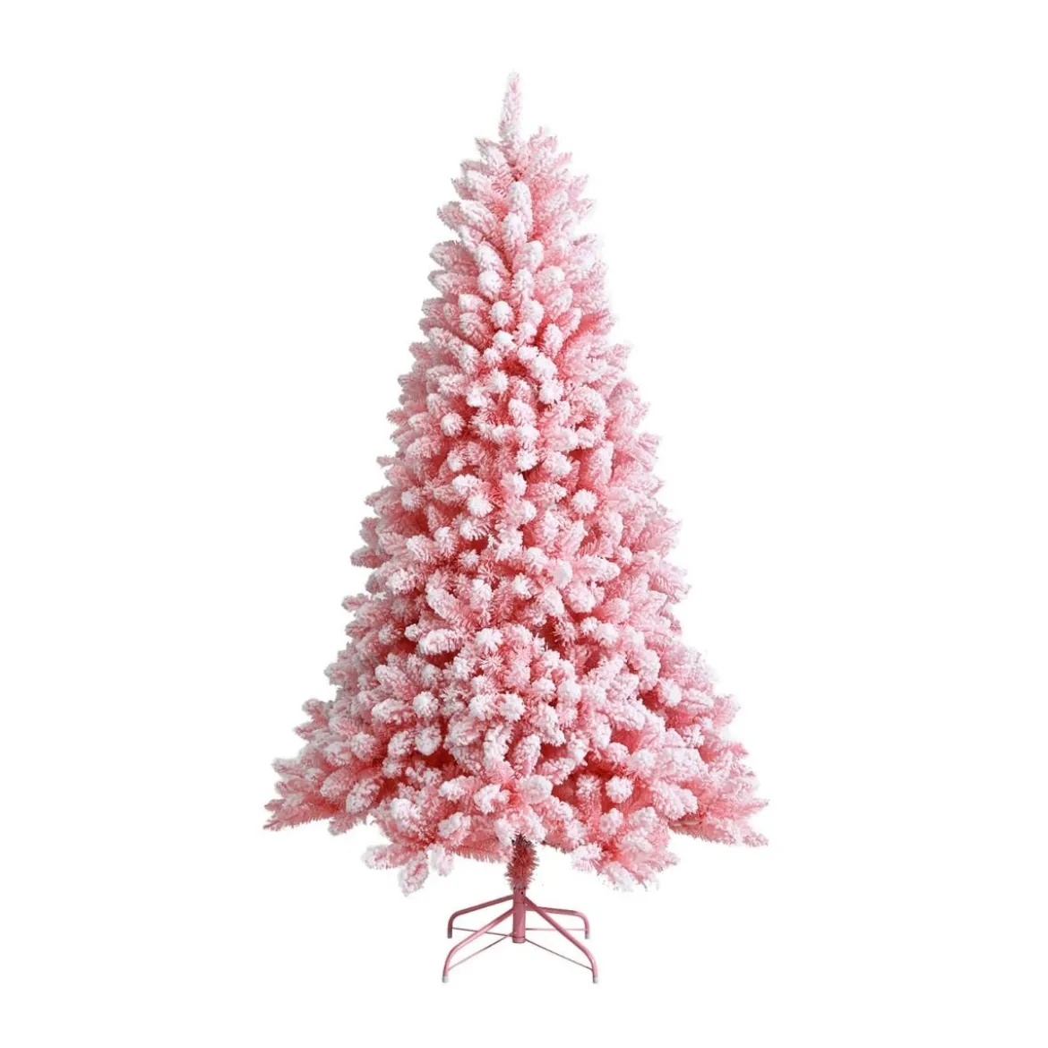 180 cm Verschneiter Künstlicher Weihnachtsbaum mit 920 Zweigen und Metallständer Rosa