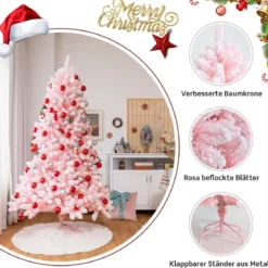 180 cm Verschneiter Künstlicher Weihnachtsbaum mit 920 Zweigen und Metallständer Rosa