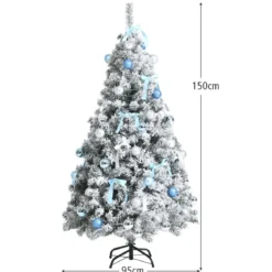 150 cm verschneiter & künstlicher Weihnachtsbaum mit LED-Lichter Tannenbaum Grün + Weiß