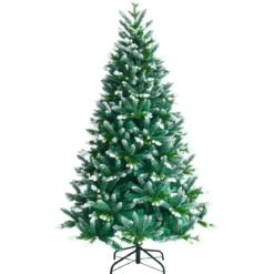180 cm verschneiter künstlicher Weihnachtsbaum mit Schnee mit Metallständer Kunstbaum Grün + Weiß