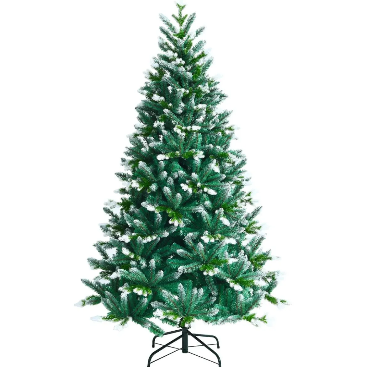 180 cm verschneiter künstlicher Weihnachtsbaum mit Schnee mit Metallständer Kunstbaum Grün + Weiß