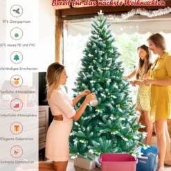 180 cm verschneiter künstlicher Weihnachtsbaum mit Schnee mit Metallständer Kunstbaum Grün + Weiß